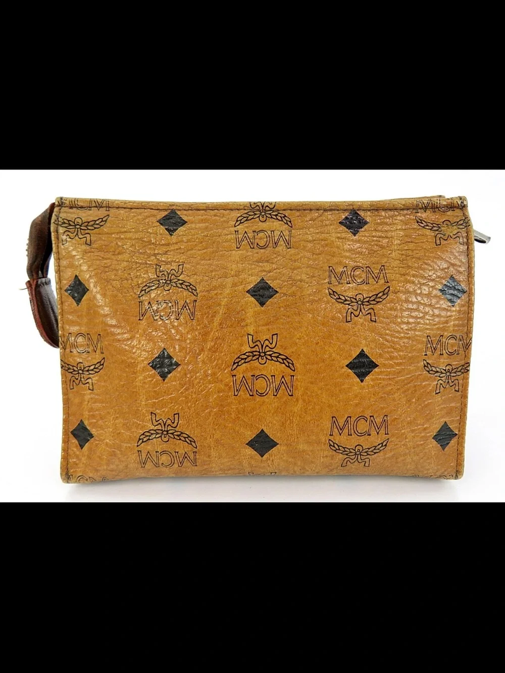 MCM Cognac Logo Visetos Cosmetic Pouch